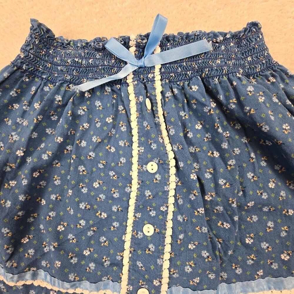 Coming Thing Vintage Girls Skirt Size 4 Blue Floral Cottagecore Boho Country - Picture 2 of 8